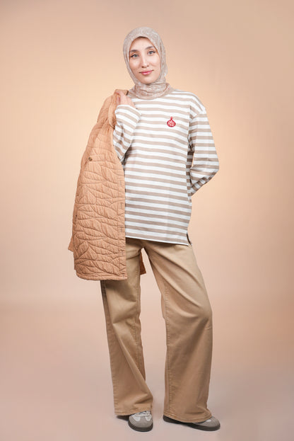 Anorée - Warm Stripe Beige – Hand-Beaded