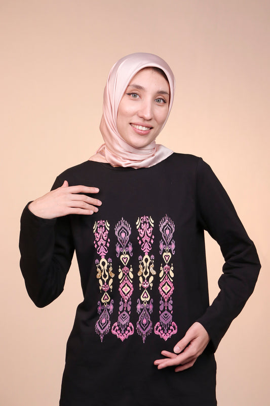 Ikat Festive —  Orchid — Black — Hand-Beaded