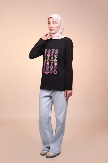 Ikat Festive —  Orchid — Black — Hand-Beaded