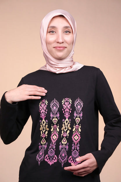 Ikat Festive —  Orchid — Black — Hand-Beaded