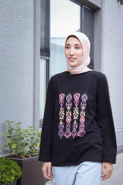 Ikat Festive —  Orchid — Black — Hand-Beaded