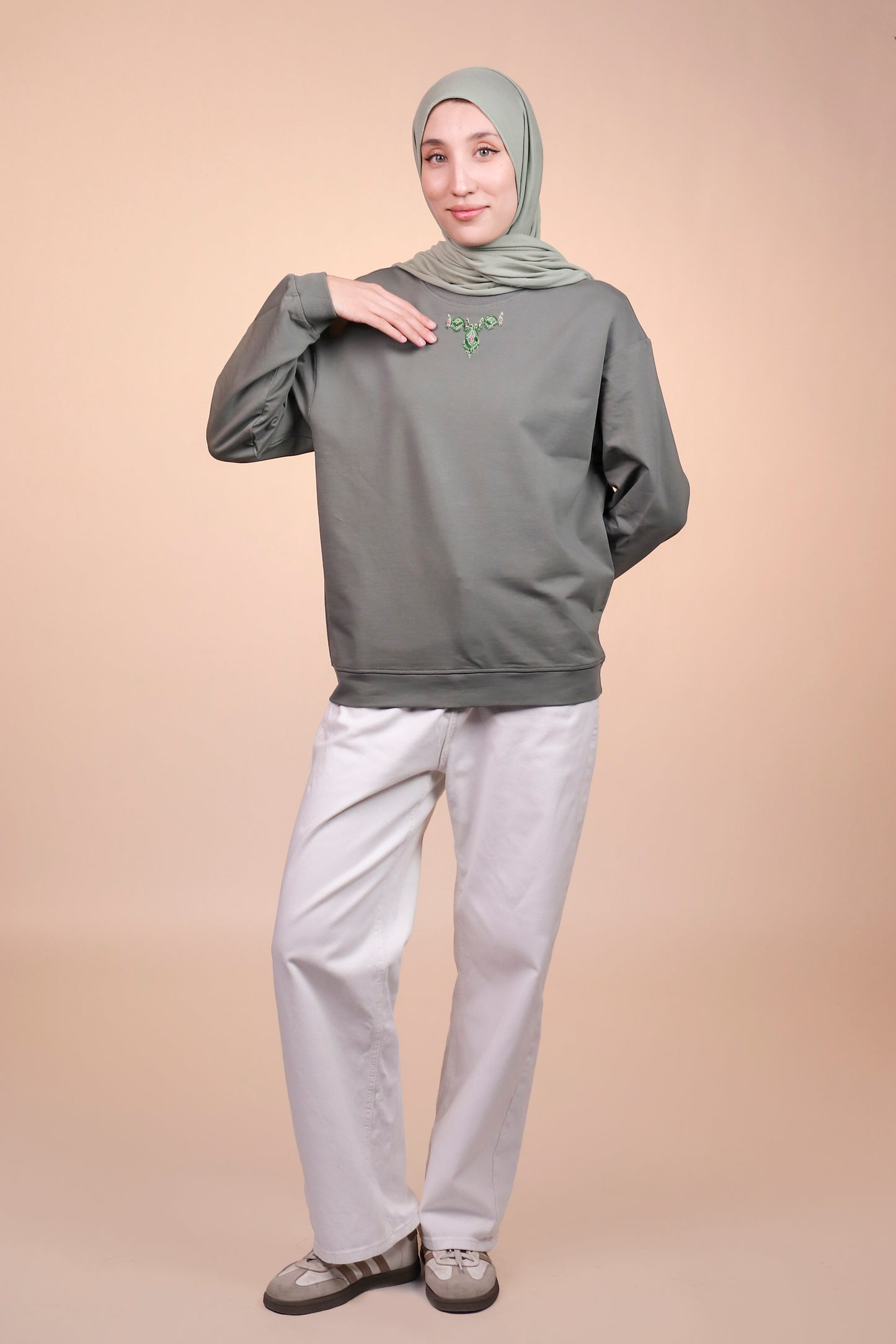 Ikat Festive - Lush Charm - Warm Olive - Hand-Beaded