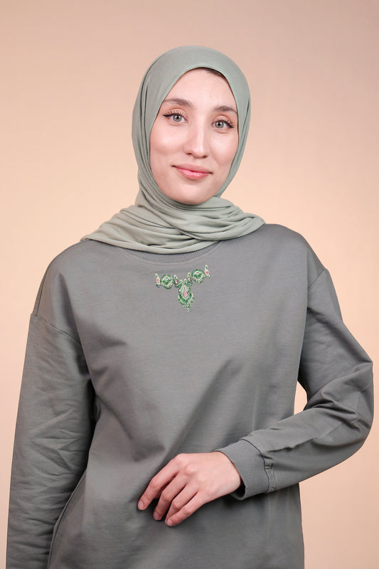 Ikat Festive - Lush Charm - Warm Olive - Hand-Beaded