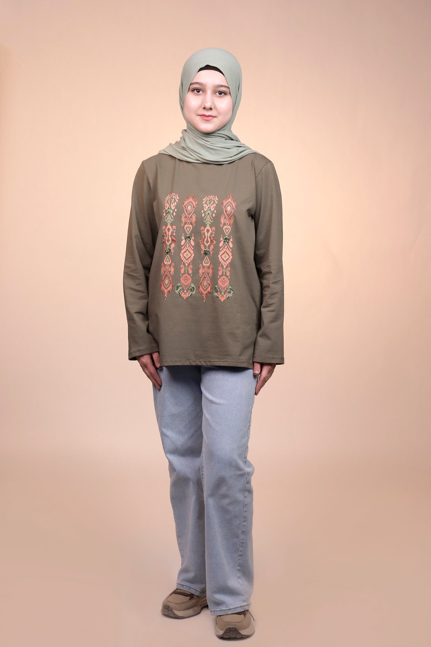 Ikat Festive - Olive - Green - Hand Beaded