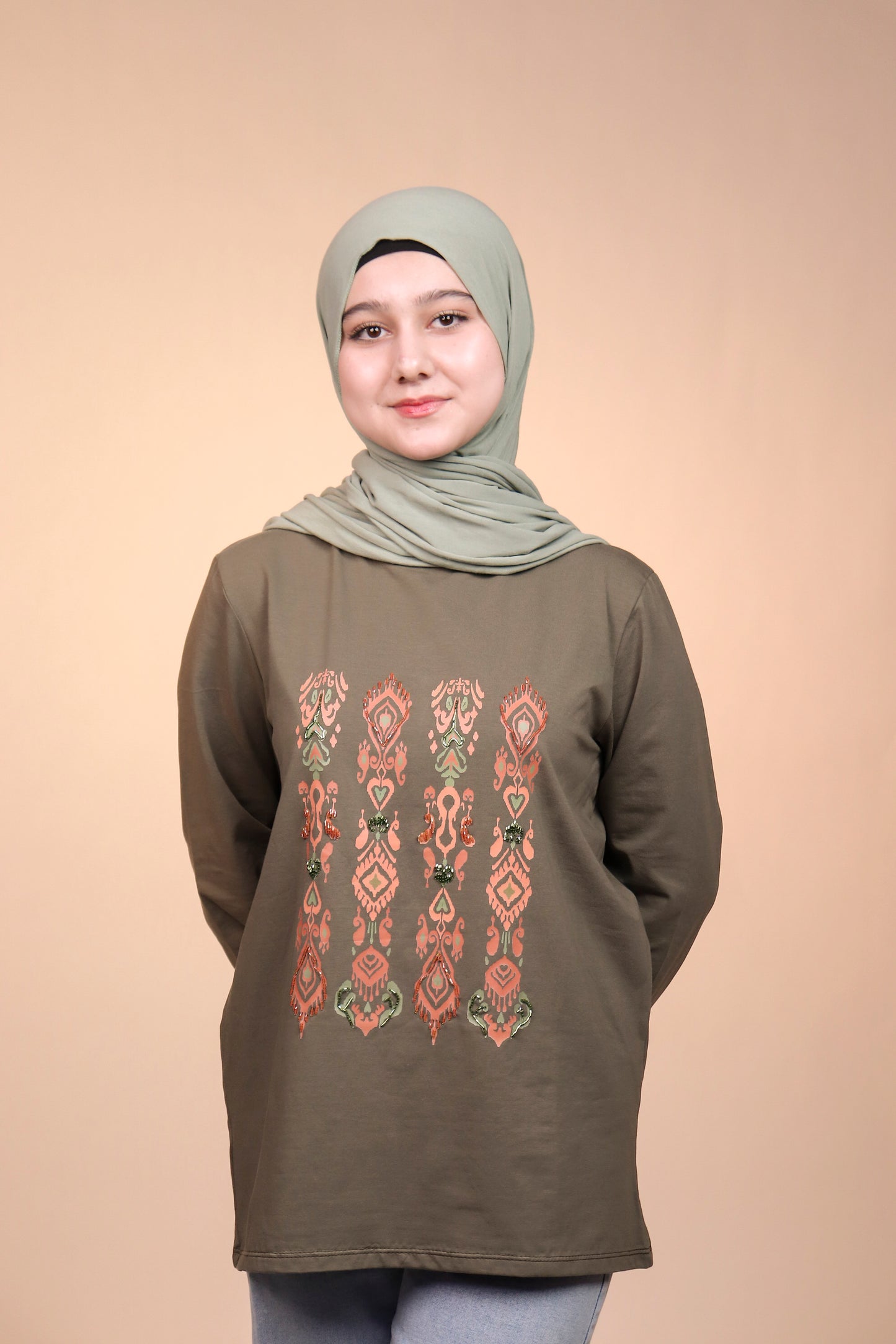 Ikat Festive - Olive - Green - Hand Beaded