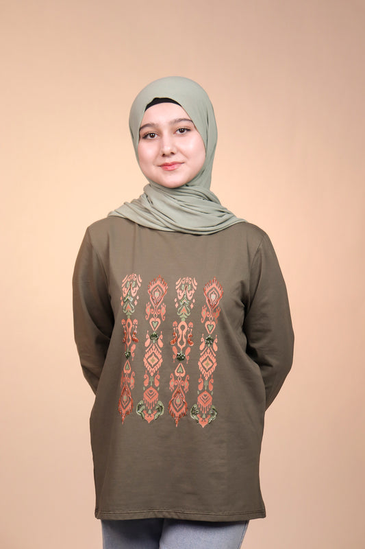 Ikat Festive - Olive - Green - Hand Beaded